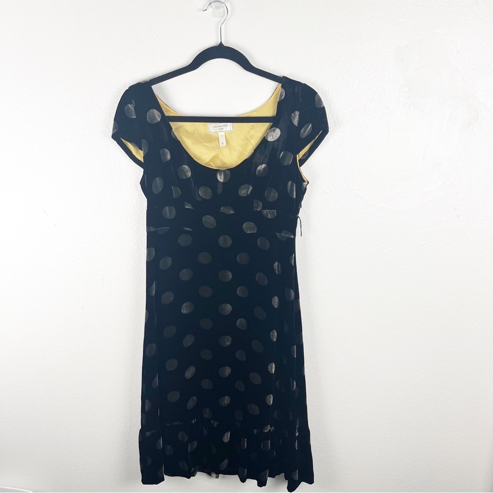 ANTHROPOLOGIE MOULINETTE SOEURS Black Silk Blend Polka Dot Velvet Dress, Size 4